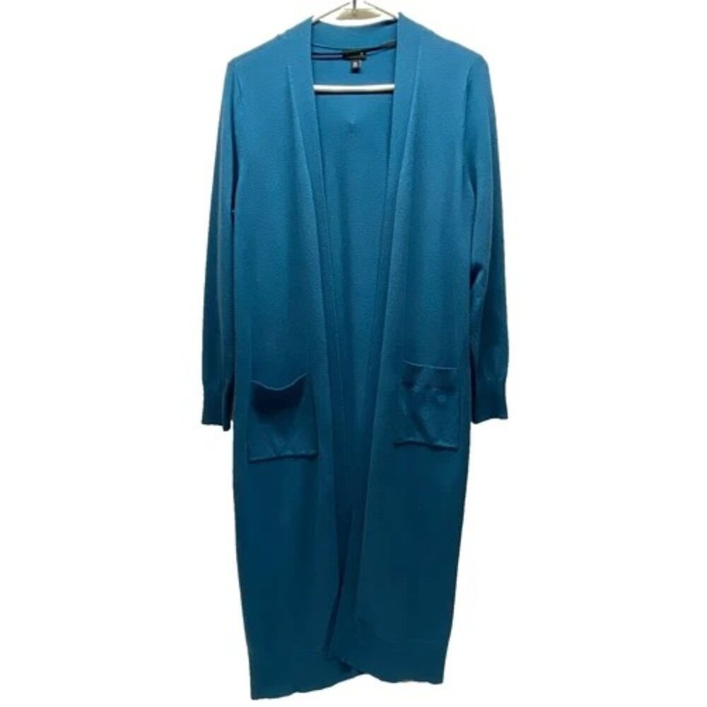 Torrid Cardigan Sweater Women's 00 M/L Blue Open Front Mid-weight Pockets Duster